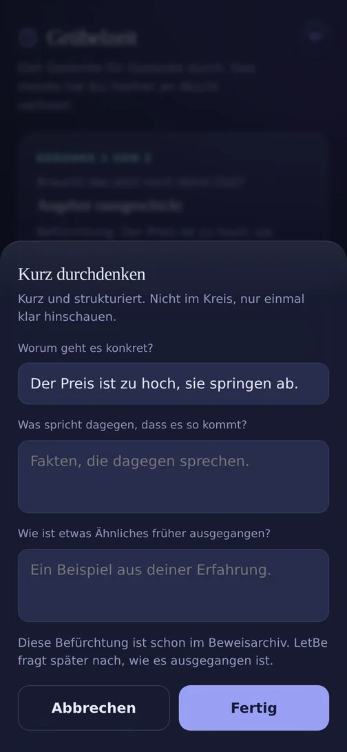 LetBe-App: eine Grübelei einmal strukturiert durchdenken